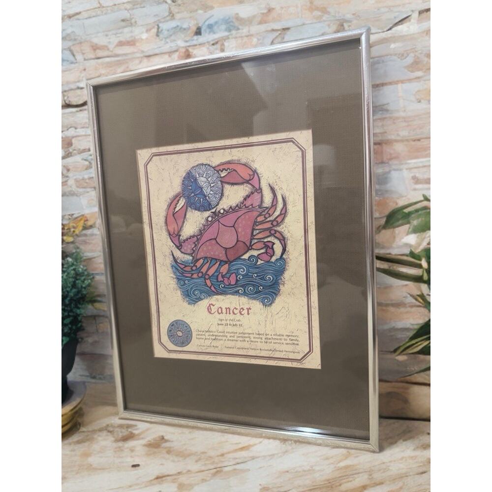 Boho Vintage 1960s Cancer Zodiac Astrology Art Mid Century Framed Print 12x16.5
